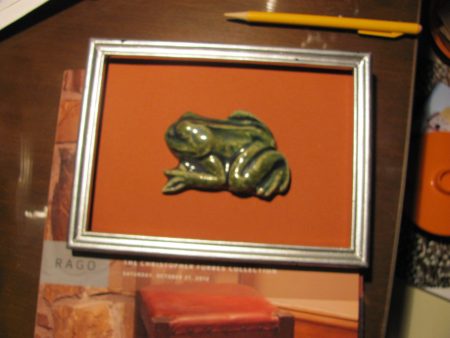 Ceramics: Margie Hughto Ceramic Frog, Mounted and Framed Online now