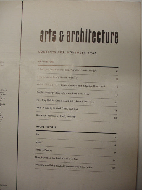 Book: Arts & Architecture, November 1960. Original issue Cheap