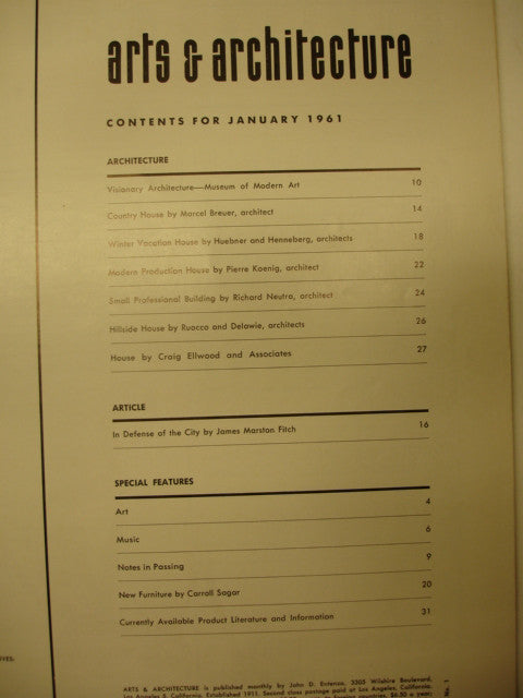 Book: Arts & Architecture, Jan. 1961, Original Issue Hot on Sale