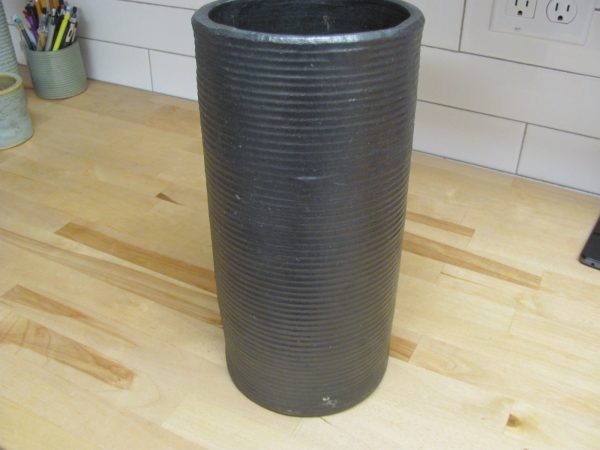 Zanesville Pottery 6  diameter x 12  tall Black Matte Glazed Cylinder vase Homespun Line 4012 Supply